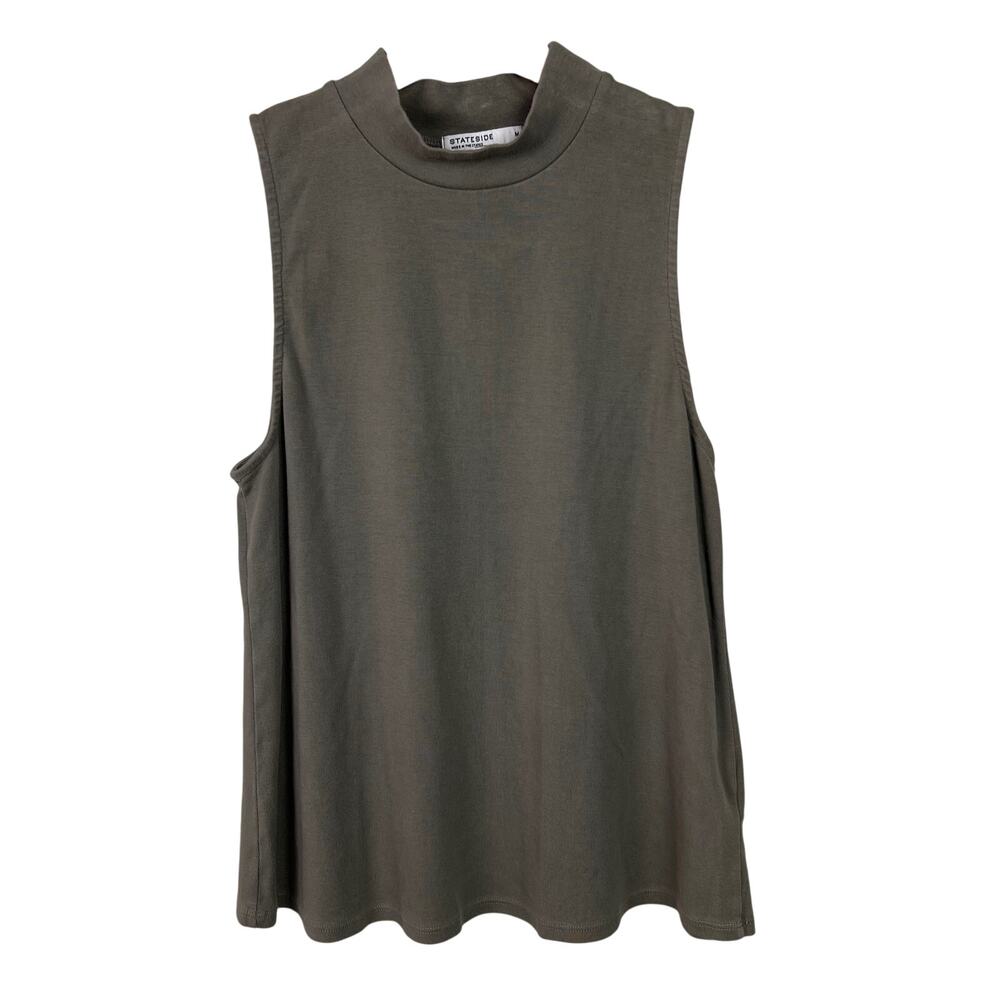 Stateside Women's Size Medium Gray Mock Neck Sleeveless Tank Top USA Made